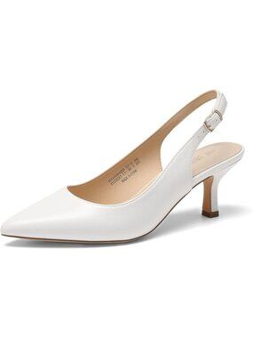 Womens All White Kitten Heel Slingback Closed Pointed Toe Low Casual Pumps Shoes
